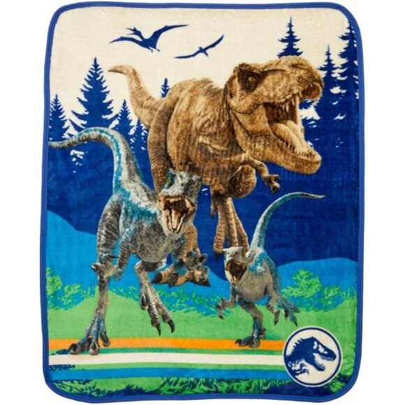 Jurassic World Dominion Rexy T-Rex Kids Bedding Super Soft Silk Touch Throw - Picture 1 of 7